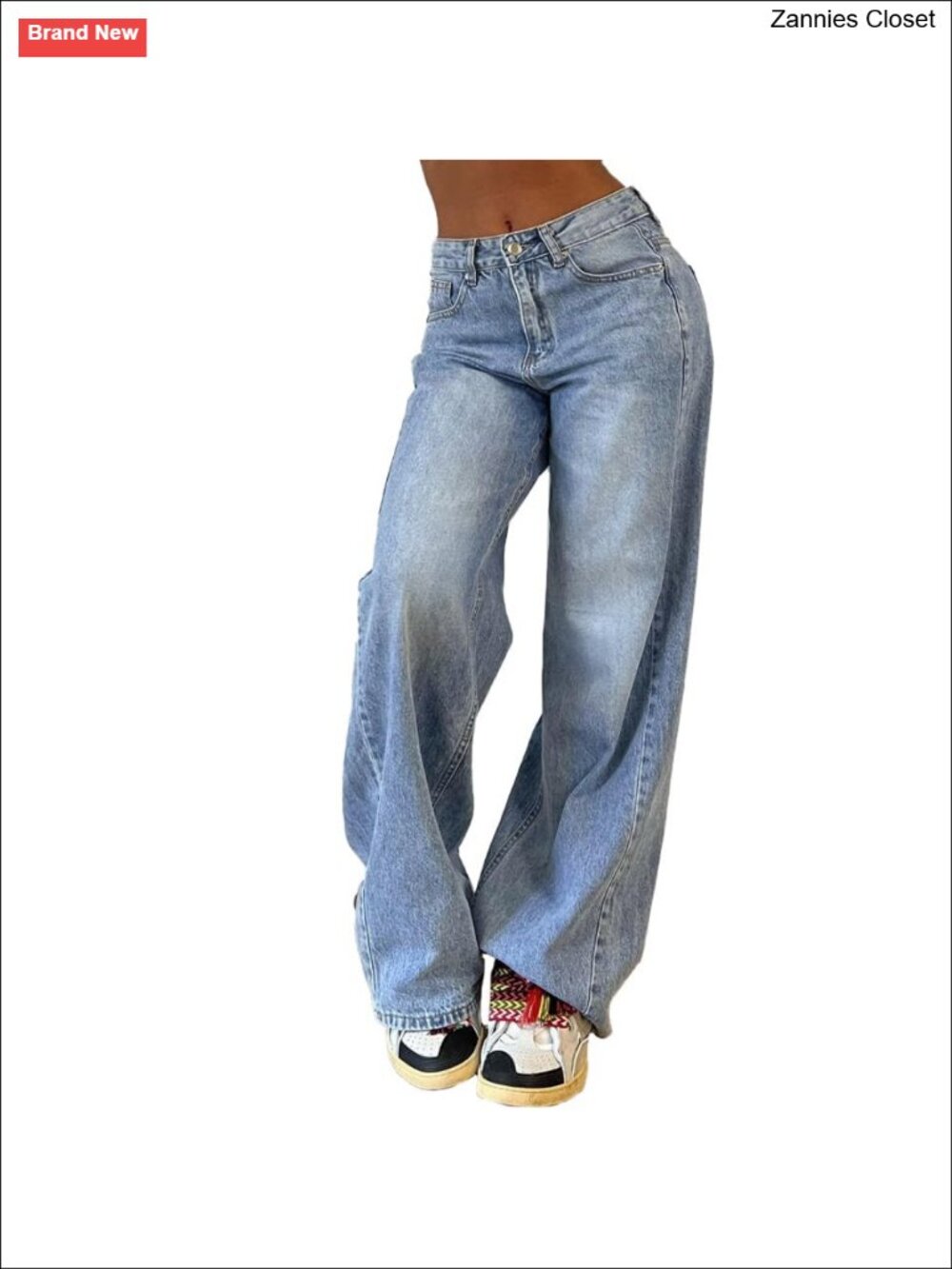 Mid Rise Wide Leg Jeans Cotton Polyester Denim Pants Casual